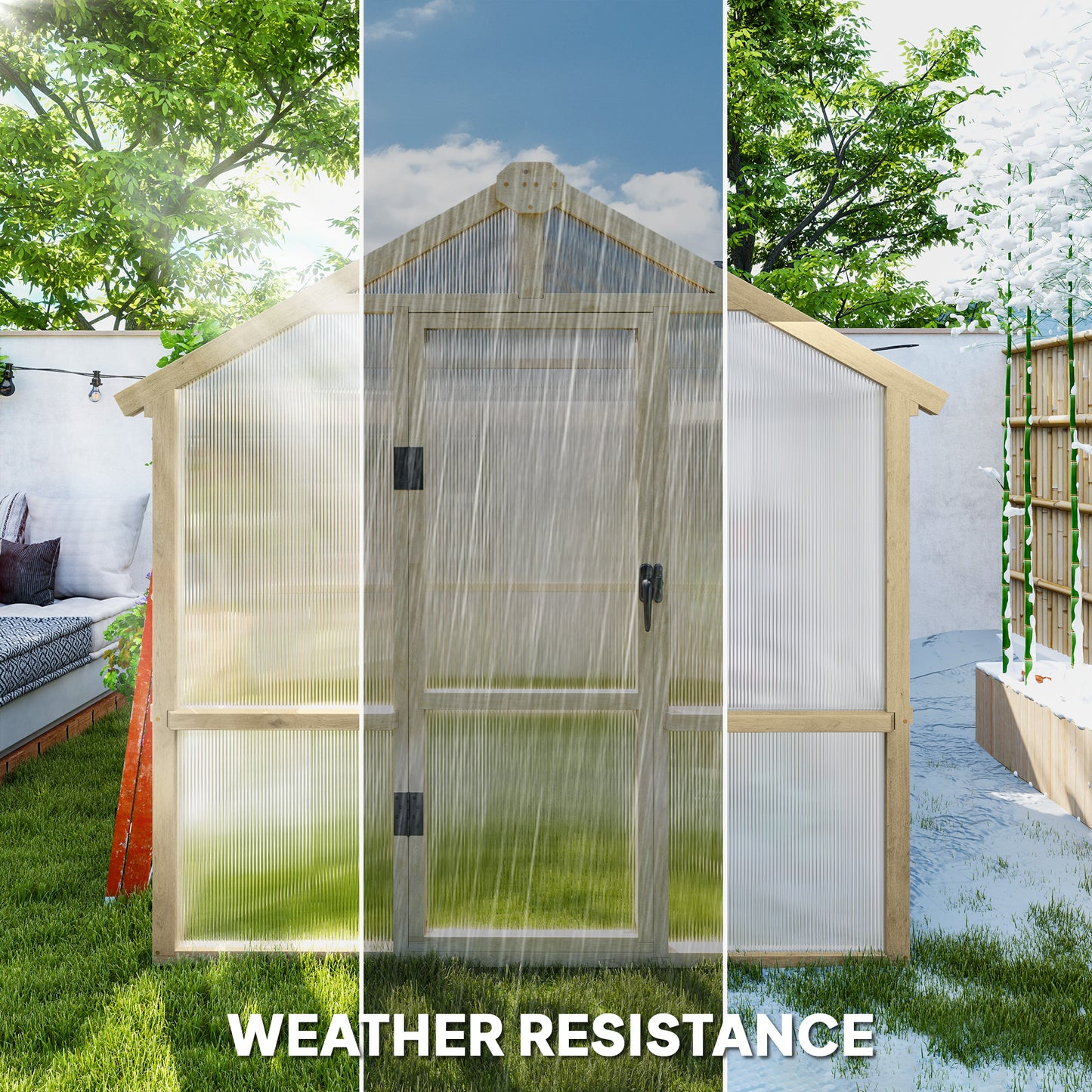 Outsunny 6.6 by 6ft Polycarbonate Walk In Wooden Greenhouse Lockable Door and Window Brown Garden Grow House