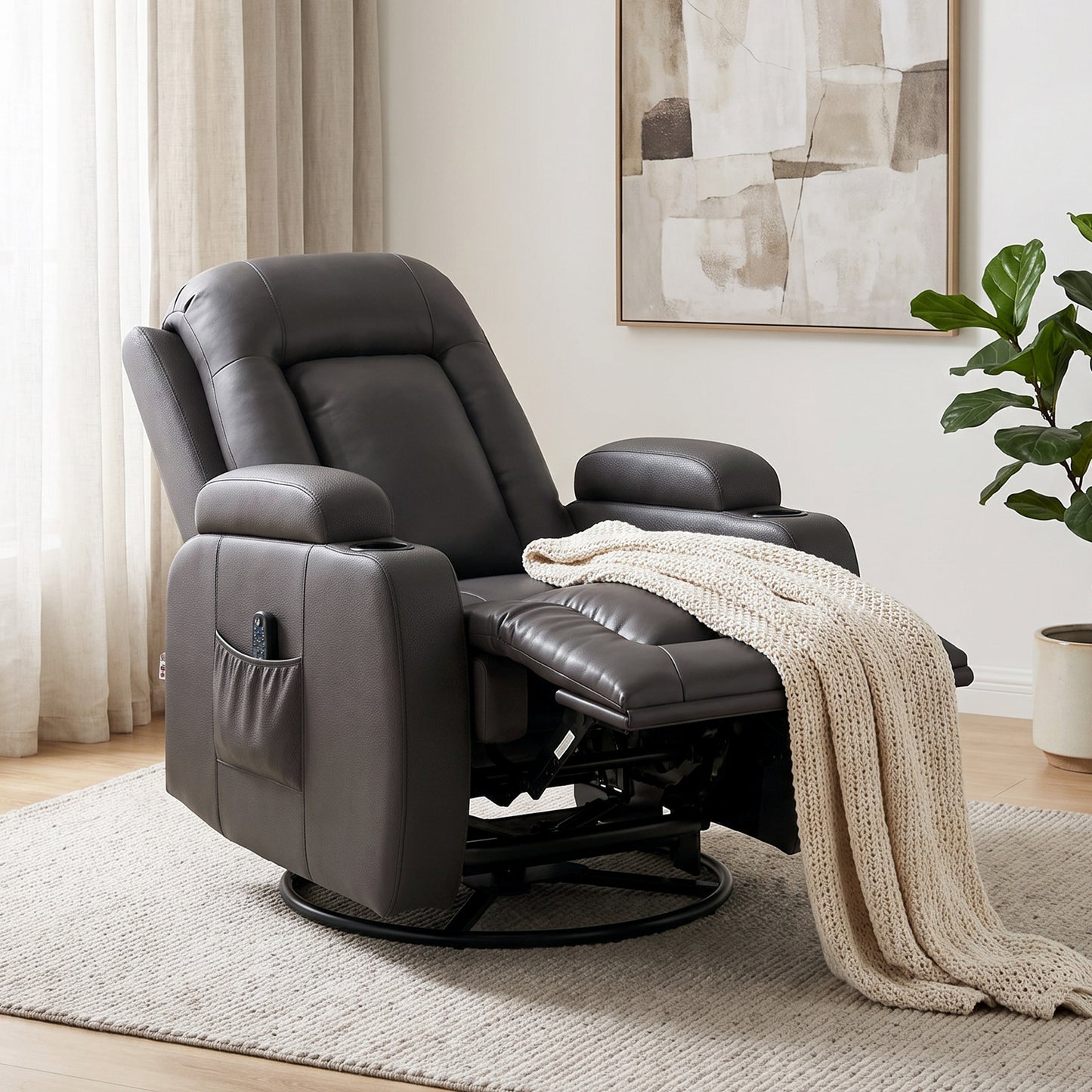 HOMCOM PU Leather Massage Recliner Chair With Footrest And Remote