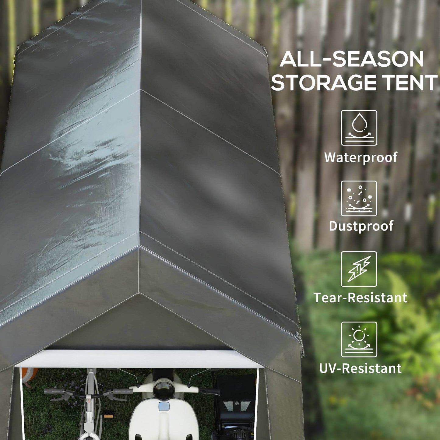 Portable Dark Grey Outdoor Storage Shed with Window and Ground Stakes - 3.6 x 2.1m - ALL4U RETAILER LTD
