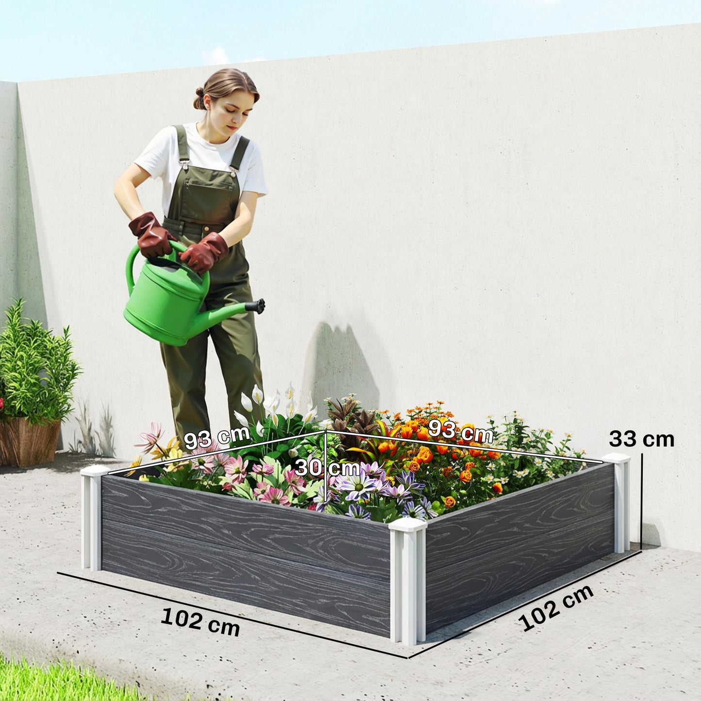 Outsunny Vinyl Raised Garden Bed Kit 3 x 3 x 1ft Modular Elevated Box With Slotting Legs Open Bottom Dark Grey