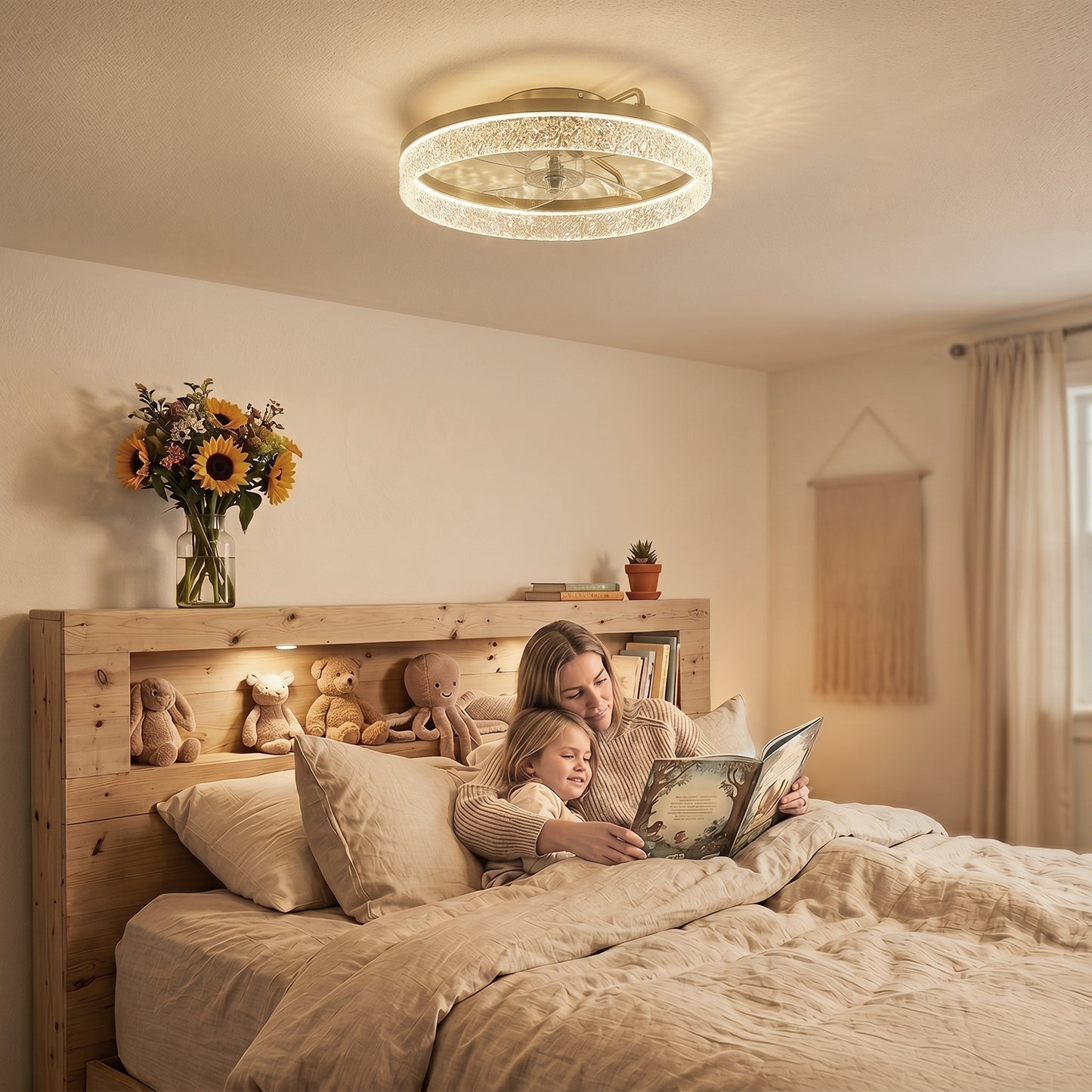 HOMCOM Ceiling Fan With Light Gold Tone Dimmable LED Remote And App Control Three Color Temperatures