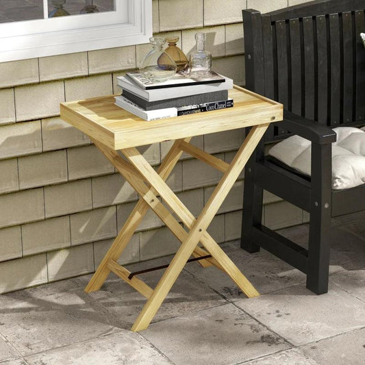 Outsunny Wooden Garden Table, 68cmx44cmx75cm, Outdoor Side Table, Patio Coffee Desk, Balcony End Table, Natural - ALL4U RETAILER LTD