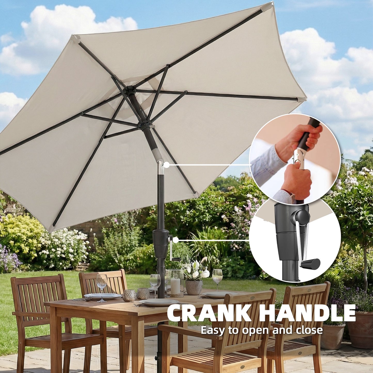 Outsunny 2M Garden Parasol Umbrella With Crank Handle Tilt Function UV 30 Plus Protection For Outdoor Patio Table