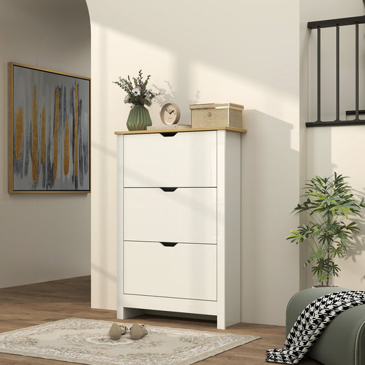HOMCOM Slim Shoe Cabinet Narrow Cupboard With 3 Flip Drawers And Adjustable Shelves For 18 Pairs High Gloss White