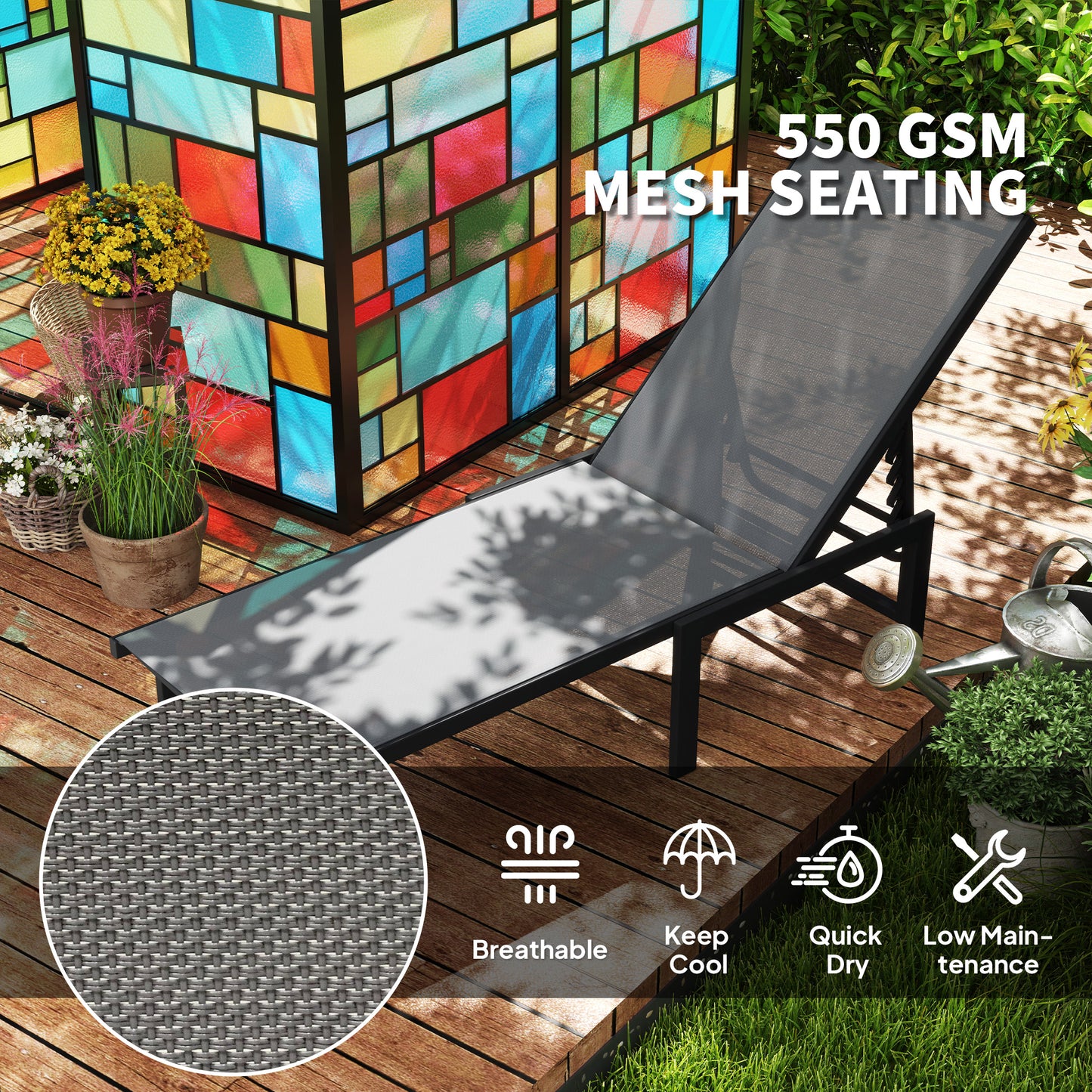 Outsunny Set Of Two Reclining Sun Loungers Grey For Outdoor Garden Use With Five Position Backrests