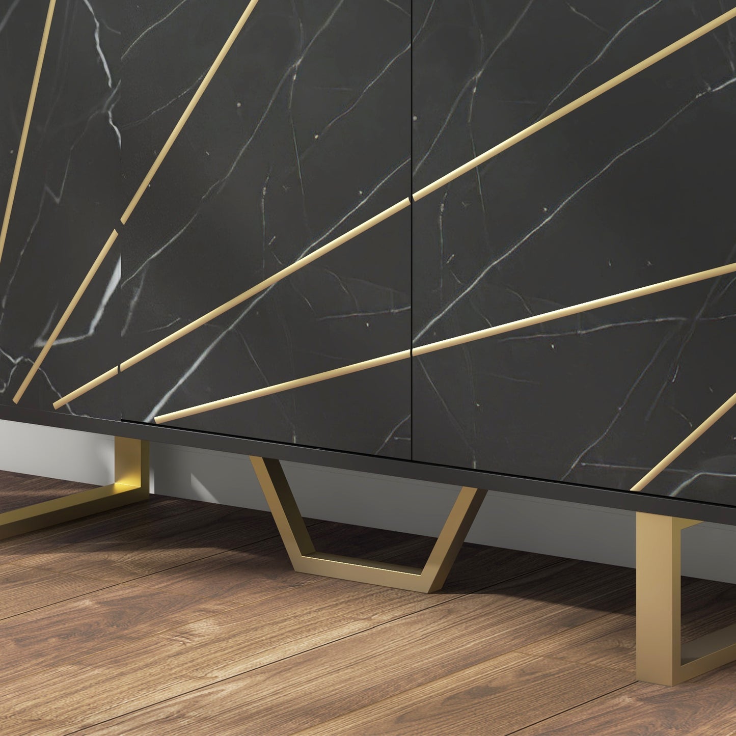 HOMCOM Sideboard Storage Cabinet Modern with Adjustable Shelves and Metal Legs Black Marble Tone for Living Room