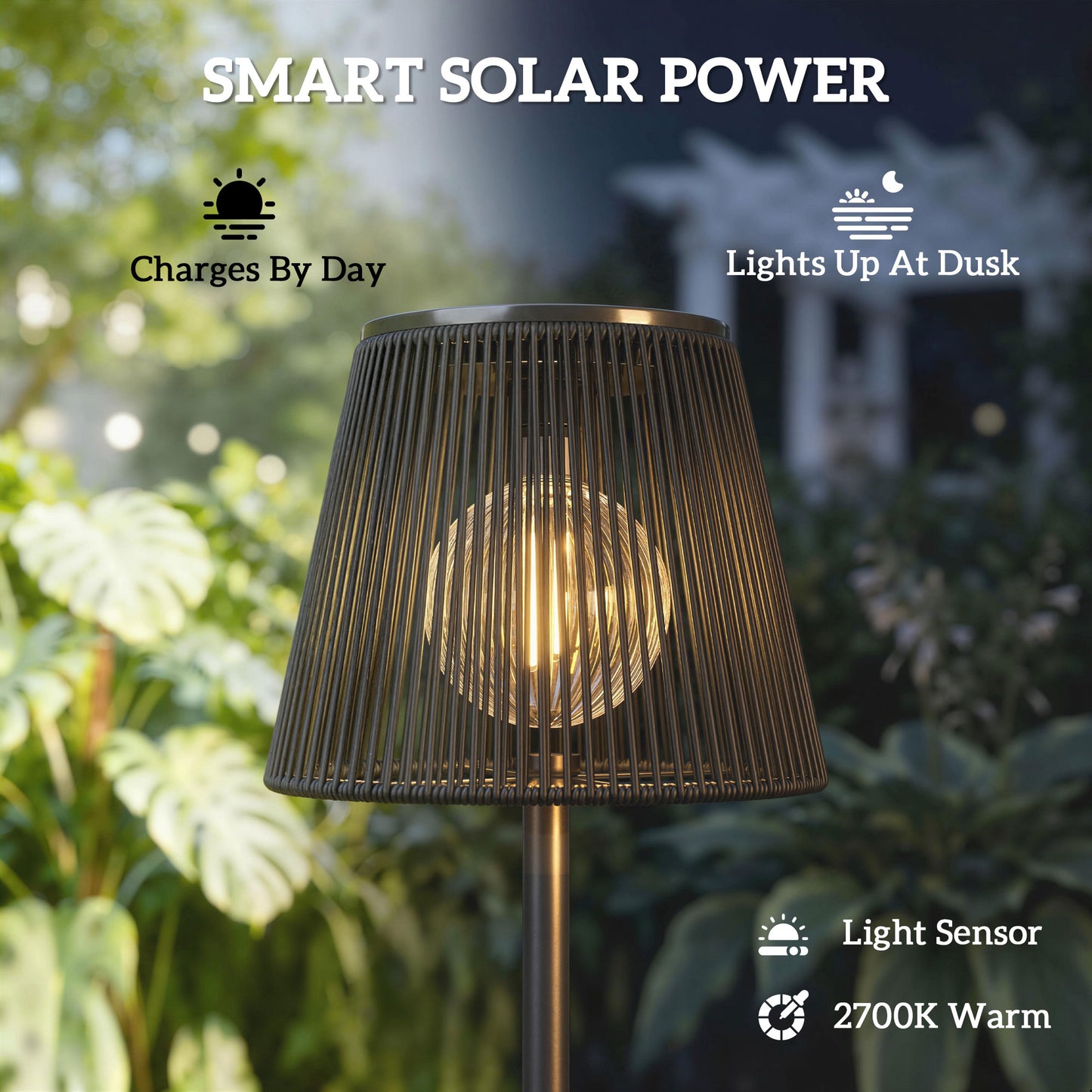 Outsunny Outdoor Solar Floor Lamp USB C Rechargeable, Adjustable Height IP44 Waterproof Garden Lighting