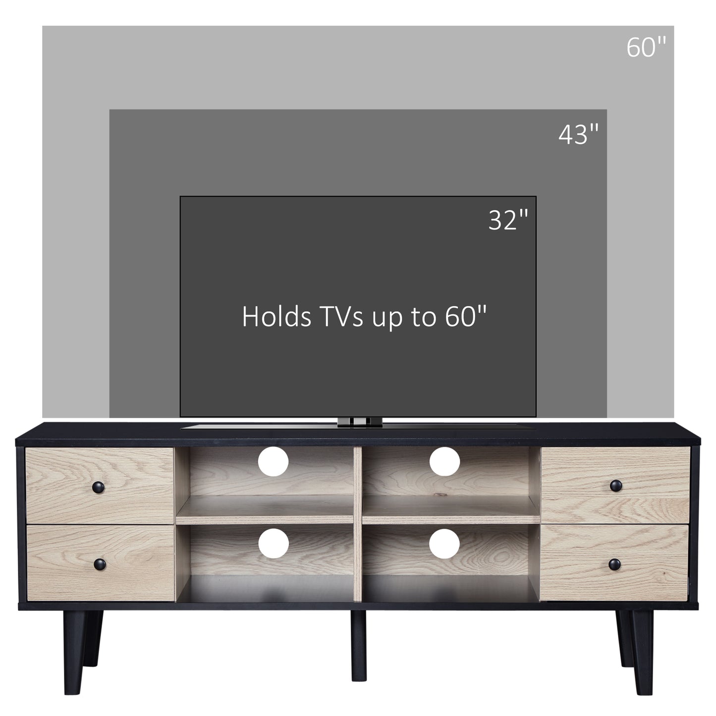 HOMCOM Modern Grey TV Stand for 60-Inch TVs with Storage Drawers and Adjustable Shelves - ALL4U RETAILER LTD