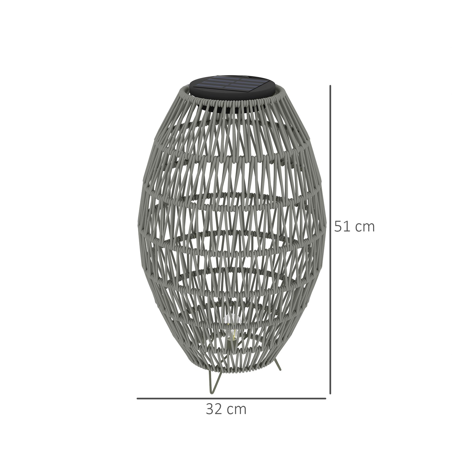 Outsunny Rattan Solar Lantern Outdoor Garden Light With Auto On Off IP44 Waterproof For Porch Pathway Grey