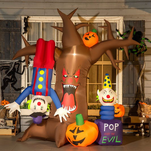 HOMCOM Spooky Inflatable Halloween Tree with Upside-down Clown and Pumpkins - 7ft with LED Lights - ALL4U RETAILER LTD