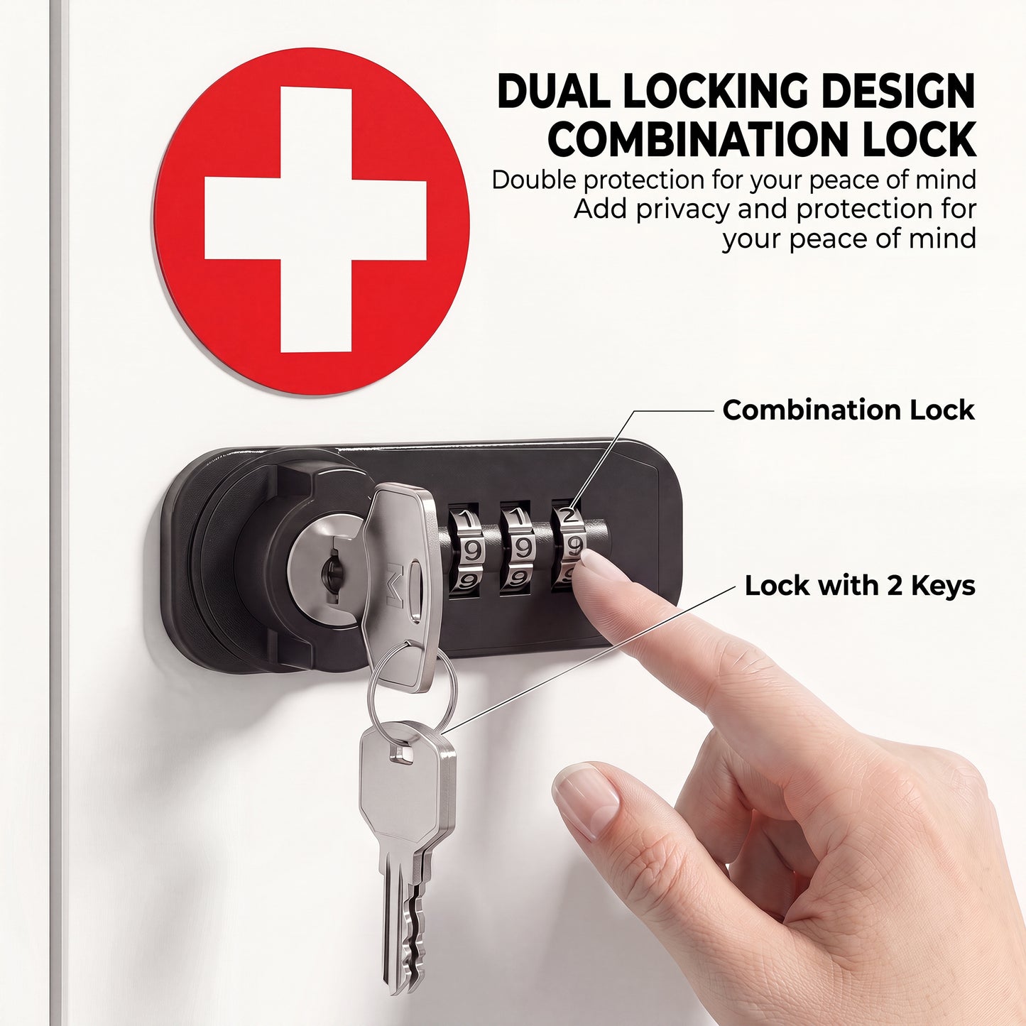 HOMCOM Wall Mount Medicine Cabinet With Combination Lock And Key Lock 3 Tier Steel First Aid Cabinet White