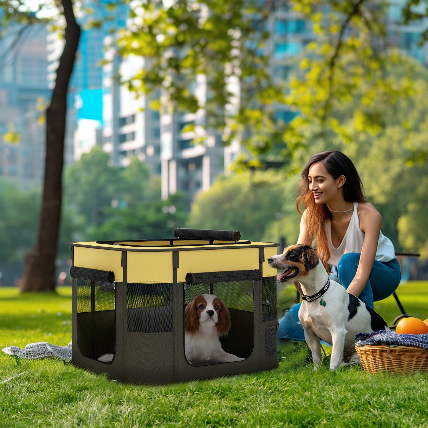 PawHut Portable Yellow Dog Playpen with Convenient Storage Bag for Indoor and Outdoor Use - ALL4U RETAILER LTD