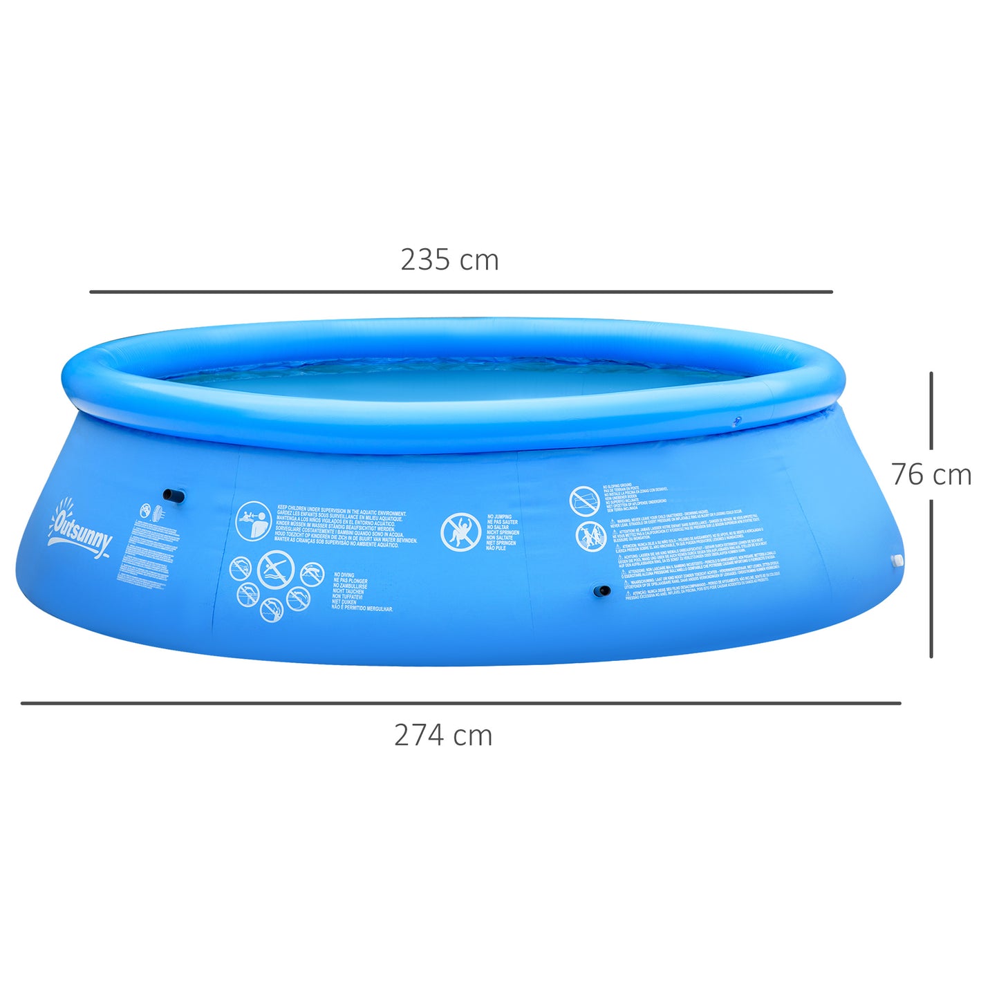 Outsunny Family-Sized Outsunny Inflatable Pool with Hand Pump - 274cm Round Paddling Pool for Kids and Adults, Blue - ALL4U RETAILER LTD