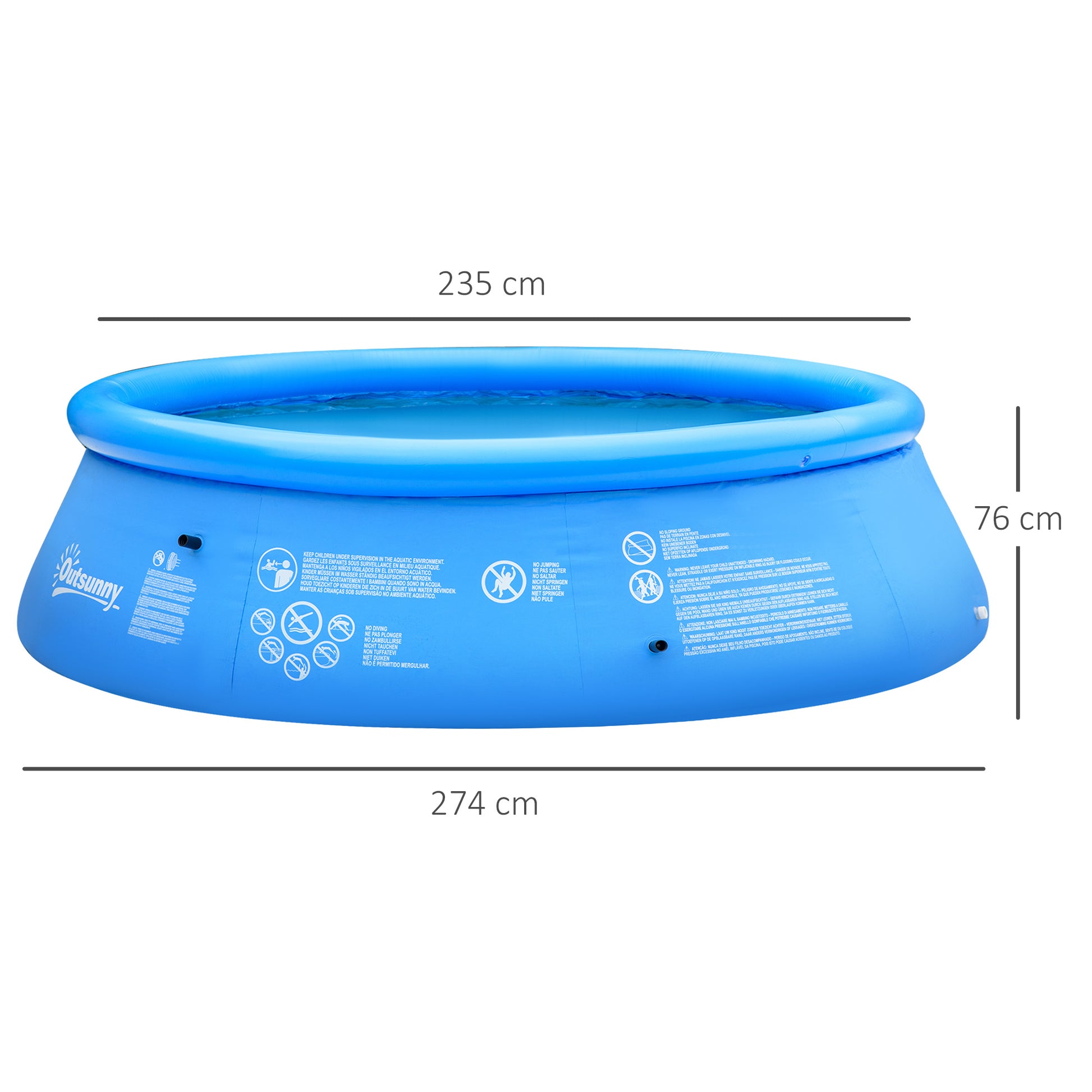 Outsunny Family-Sized Outsunny Inflatable Pool with Hand Pump - 274cm Round Paddling Pool for Kids and Adults, Blue - ALL4U RETAILER LTD