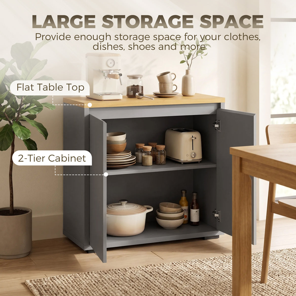 Grey HOMCOM Sideboard With Double Doors And Adjustable Storage Shelf