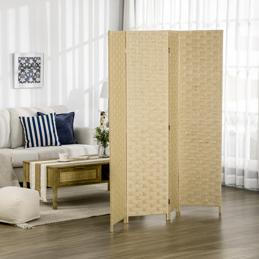 HOMCOM Freestanding Folding Privacy Screen - Classic 4-Panel Room Divider with Wicker Effect for Bedroom and Office Spaces - ALL4U RETAILER LTD