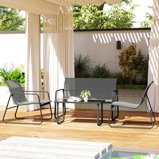 Outsunny Four Piece Minimalistic Garden Sofa Set With Two Chairs And Coffee Table In Light Grey