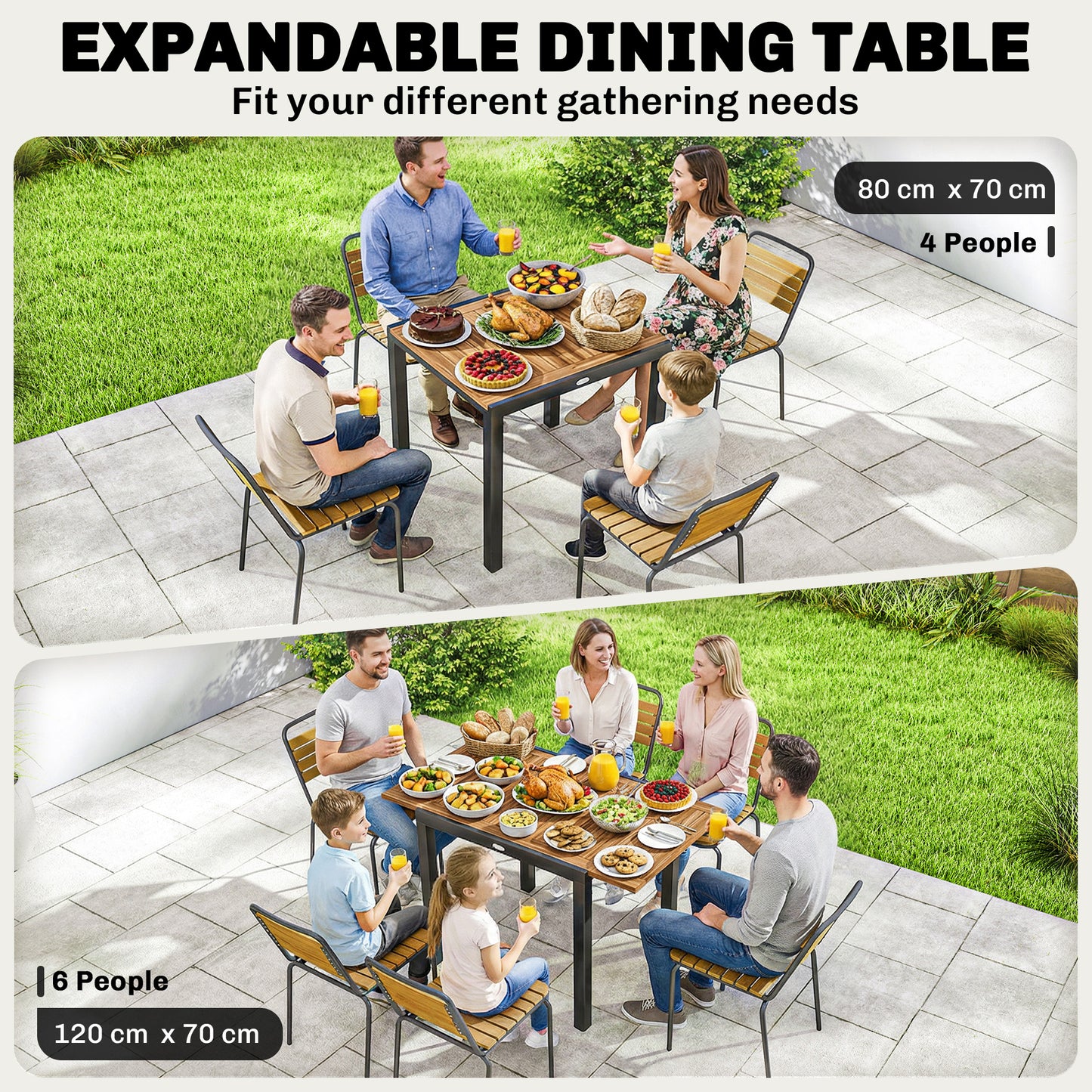 Outsunny Patio Dining Table Expandable Outdoor Table With Acacia Wood Top 80 To 120 Cm Natural And Black