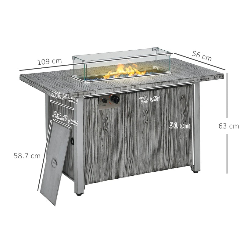 Outsunny 50,000 BTU Gas Fire Pit Table - Grey, with Cover, Glass Screen, and Glass Beads - ALL4U RETAILER LTD