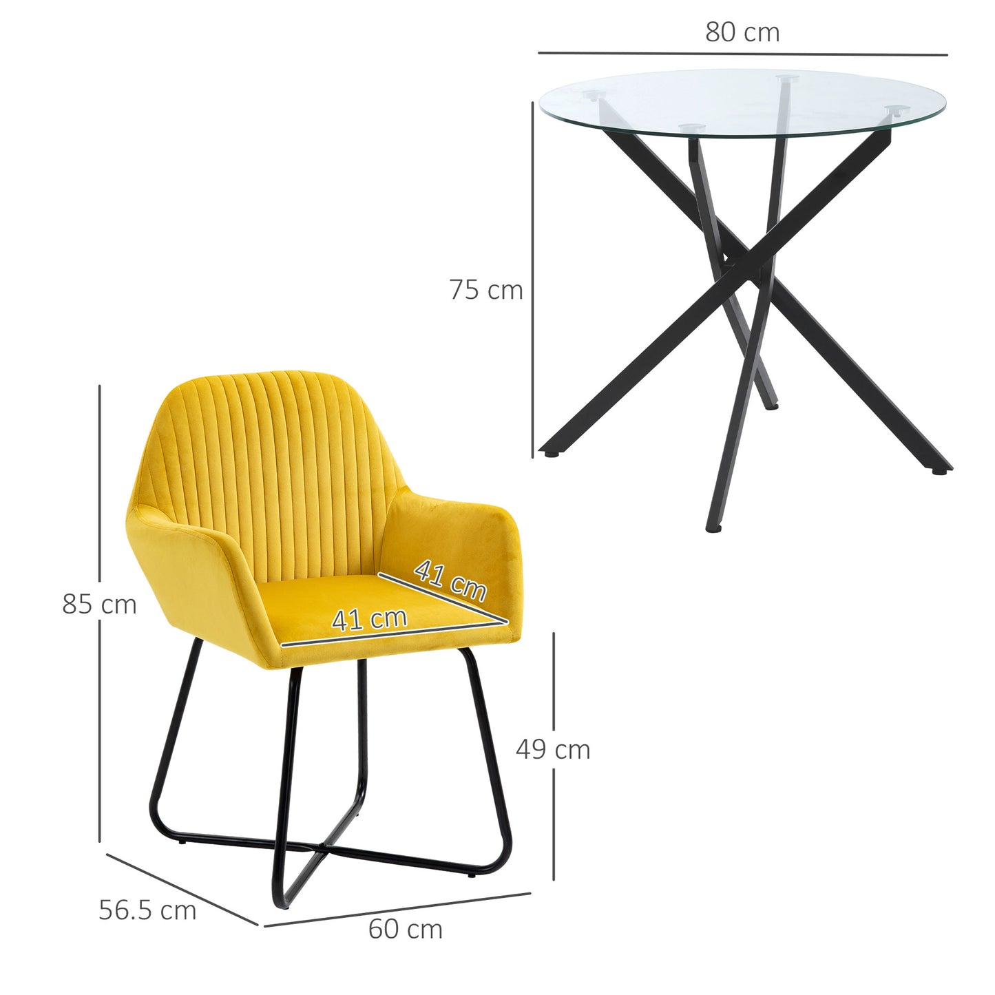HOMCOM Modern Velvet Tub Chair And Round Coffee Table Set In Black And Yellow For Living Rooms