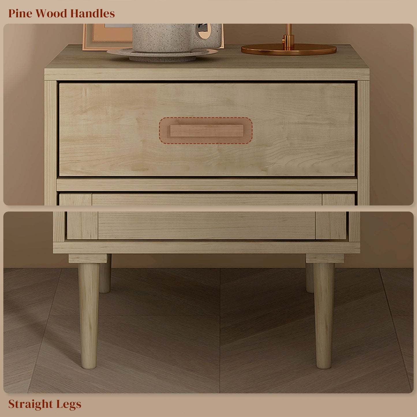 HOMCOM Two Bedside Tables Rattan With Drawer And Cabinet Adjustable Shelf Storage For Bedroom Living Room