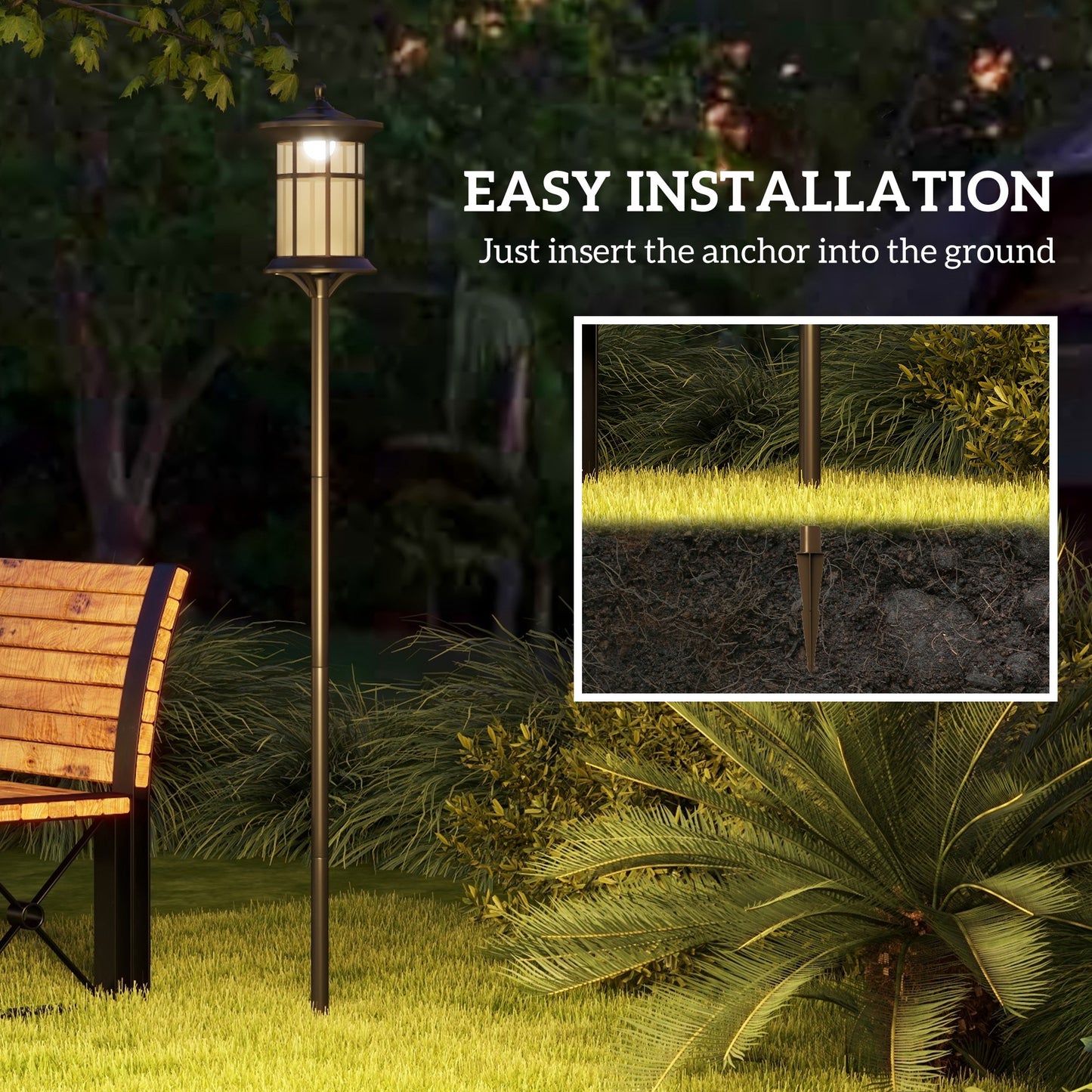 Outsunny Set Of Two 1.8m Traditional Style Solar Lamp Posts Black Stainless Steel IP44 Outdoor Garden Lighting 2 Pack