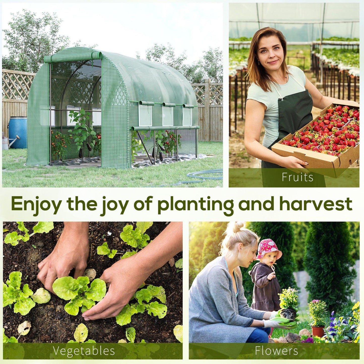 Outsunny 3 x 2 x 2m Polytunnel Green House w/ UV-resistant PE Cover, Green - ALL4U RETAILER LTD