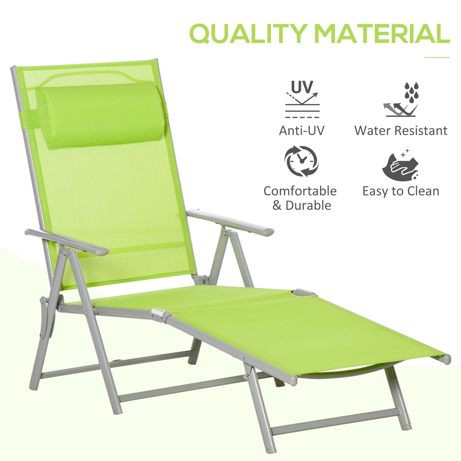 Outsunny Folding Sun Lounger, Outdoor Chaise Lounge Recliner with Pillow and 7 Adjustable Backrest for Lawn, Garden - ALL4U RETAILER LTD