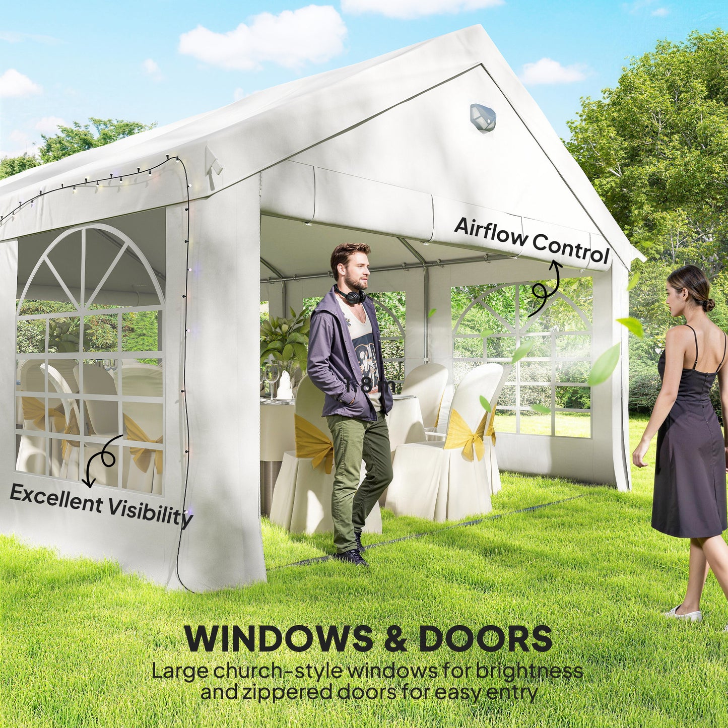 Outsunny 6 x 4 m Outdoor Party Wedding Tent Heavy Duty Gazebo Canopy With Windows And 4 Removable Sidewalls