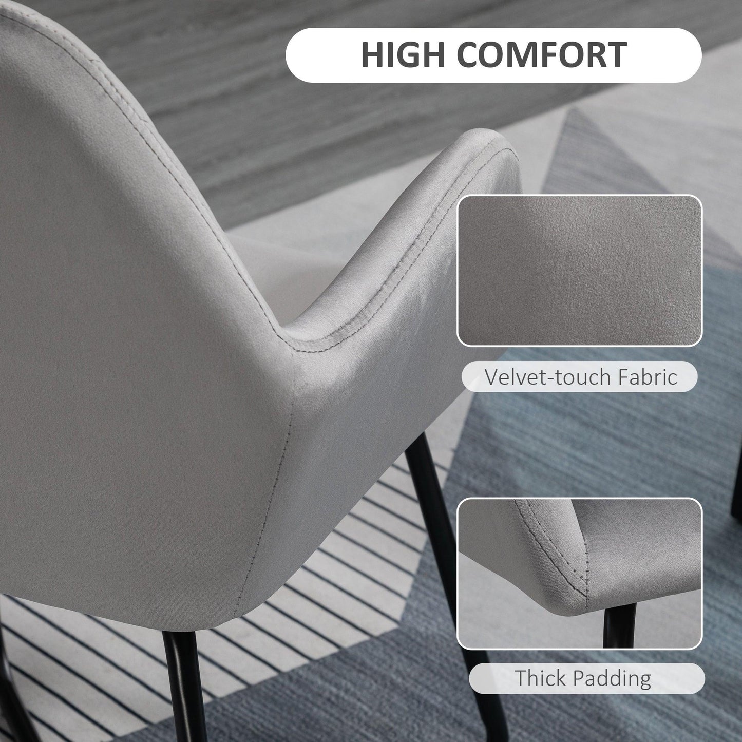 HOMCOM Modern Accent Chair Velvet-Feel Upholstered Lounge Armchair Grey - ALL4U RETAILER LTD