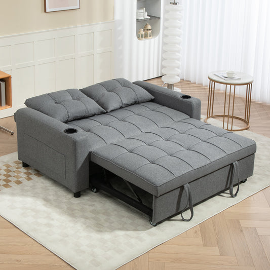 HOMCOM Two Seater Pull Out Sofa Bed Charcoal Grey Adjustable Back Linen Look Upholstery