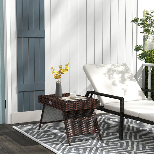 Outsunny Foldable Outdoor Side Table Rattan Garden Coffee Table With Steel Frame 60x41x41 cm Brown