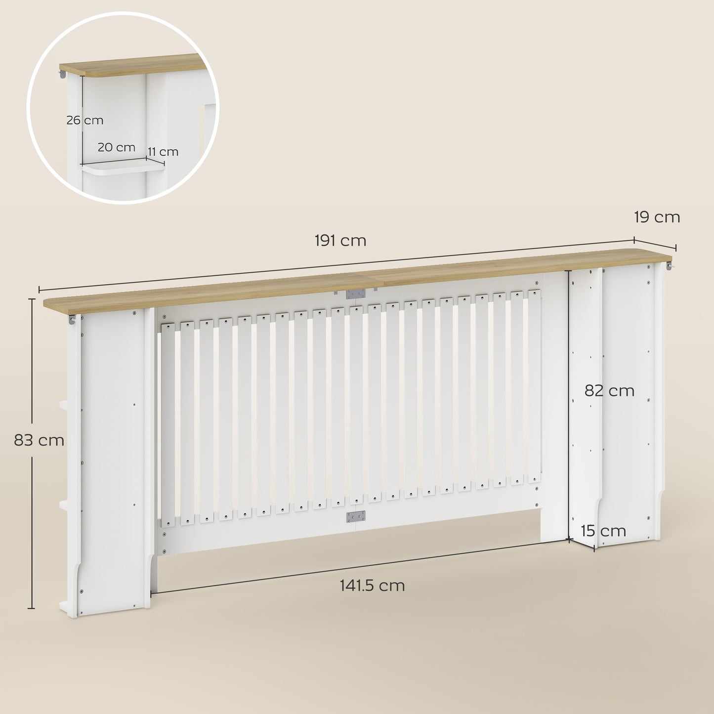 HOMCOM Radiator Cover With Open Storage Shelves And Slatted Cabinet For Living Room Hallway Extra Large White