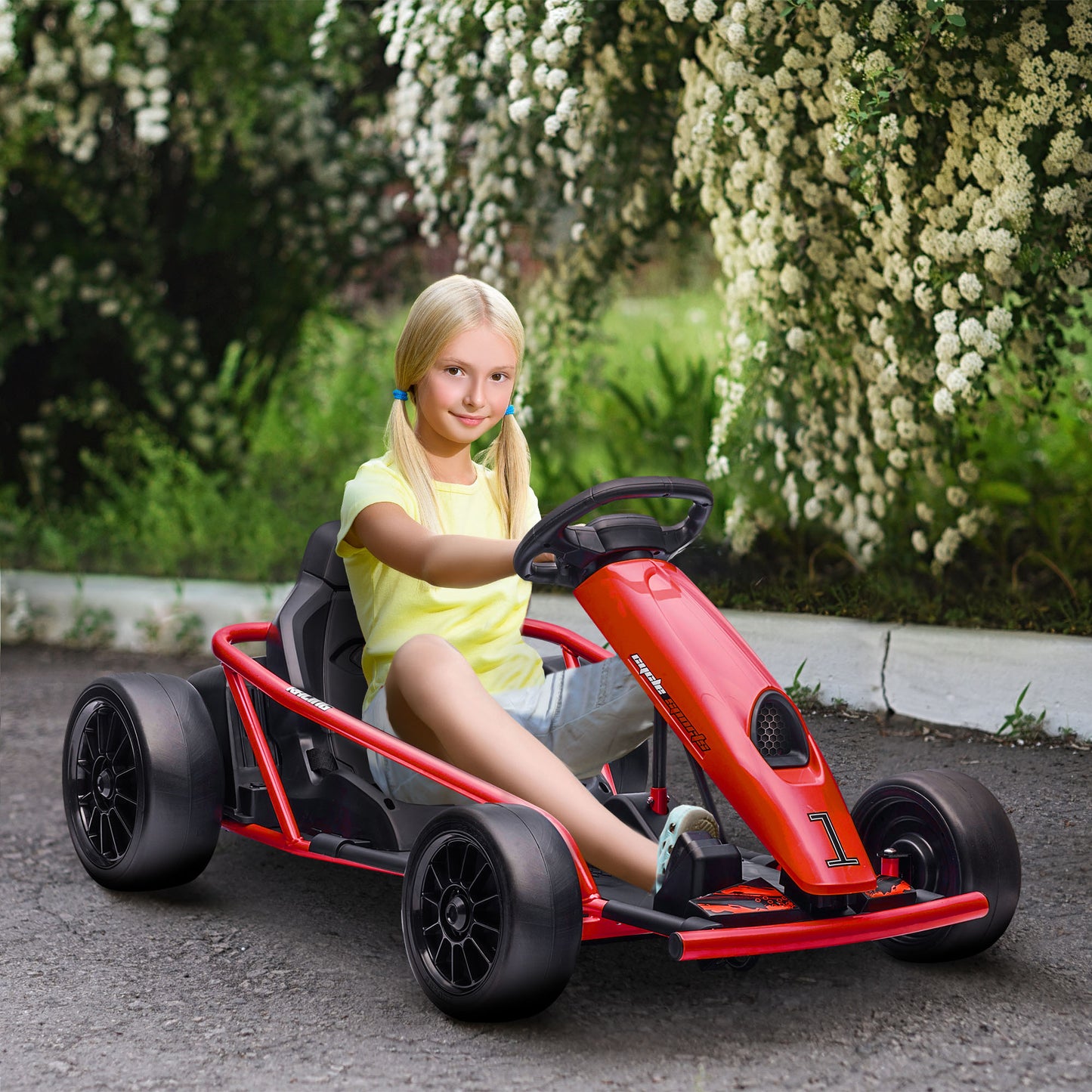 HOMCOM 24V Kids Electric Racing Go Kart - Drift Ride-On with 2 Speed Options for Ages 8-12, Red - ALL4U RETAILER LTD