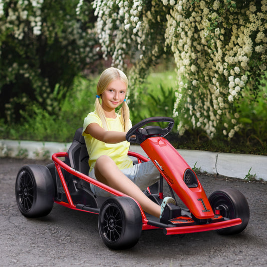 HOMCOM 24V Kids Electric Racing Go Kart - Drift Ride-On with 2 Speed Options for Ages 8-12, Red - ALL4U RETAILER LTD