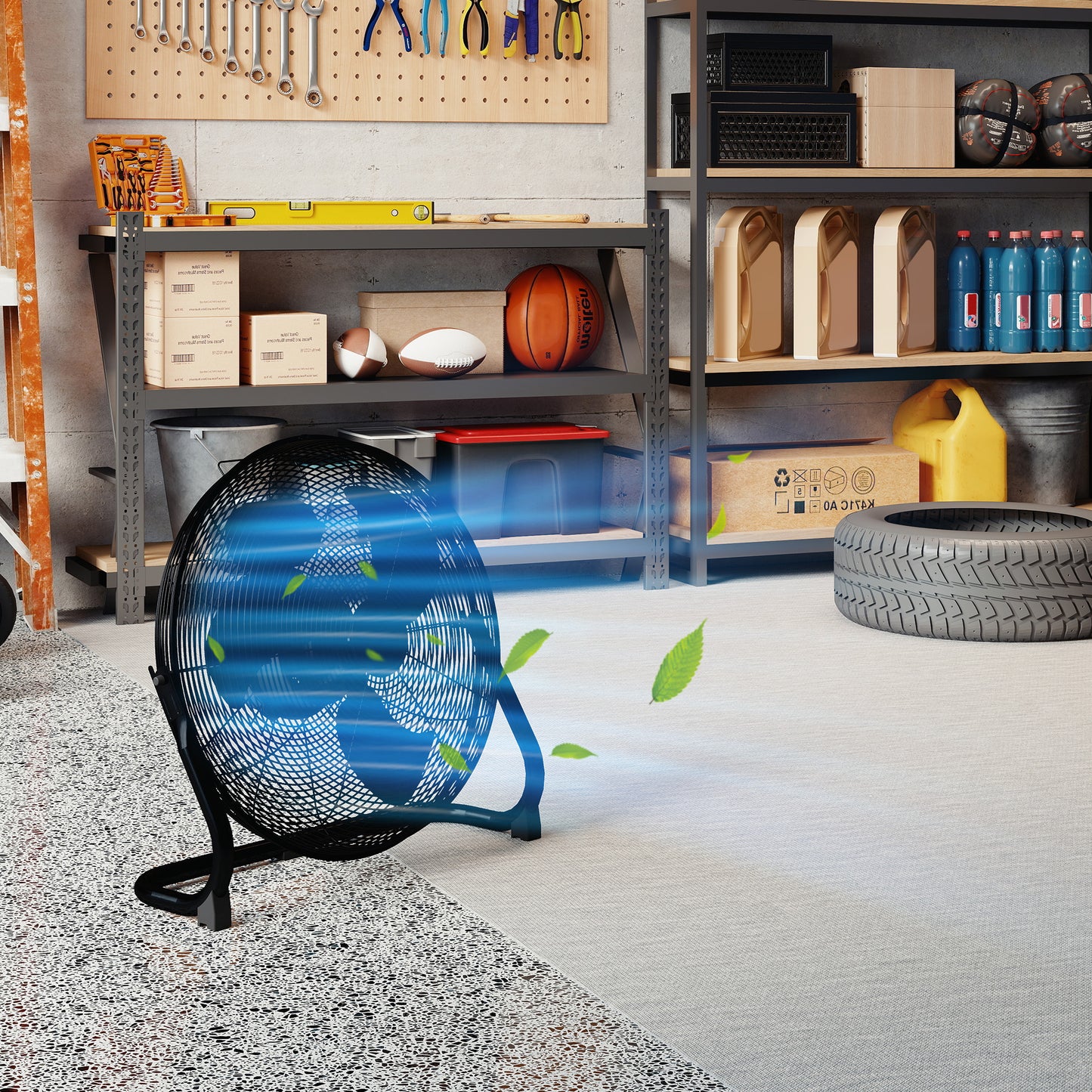 HOMCOM 20 Inch Metal Floor Fan With Tilting Head High Velocity 3 Speed Portable Gym Fan For Home Office Black