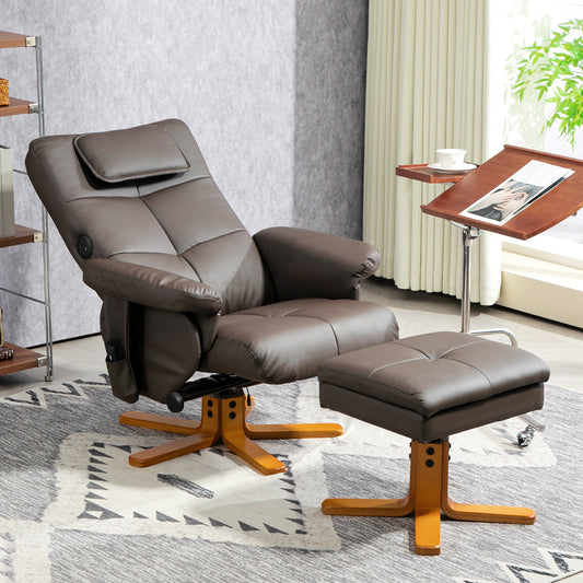 HOMCOM Faux Leather Massage Recliner Chair With Storage Ottoman Brown Adjustable Backrest And Six Massage Points