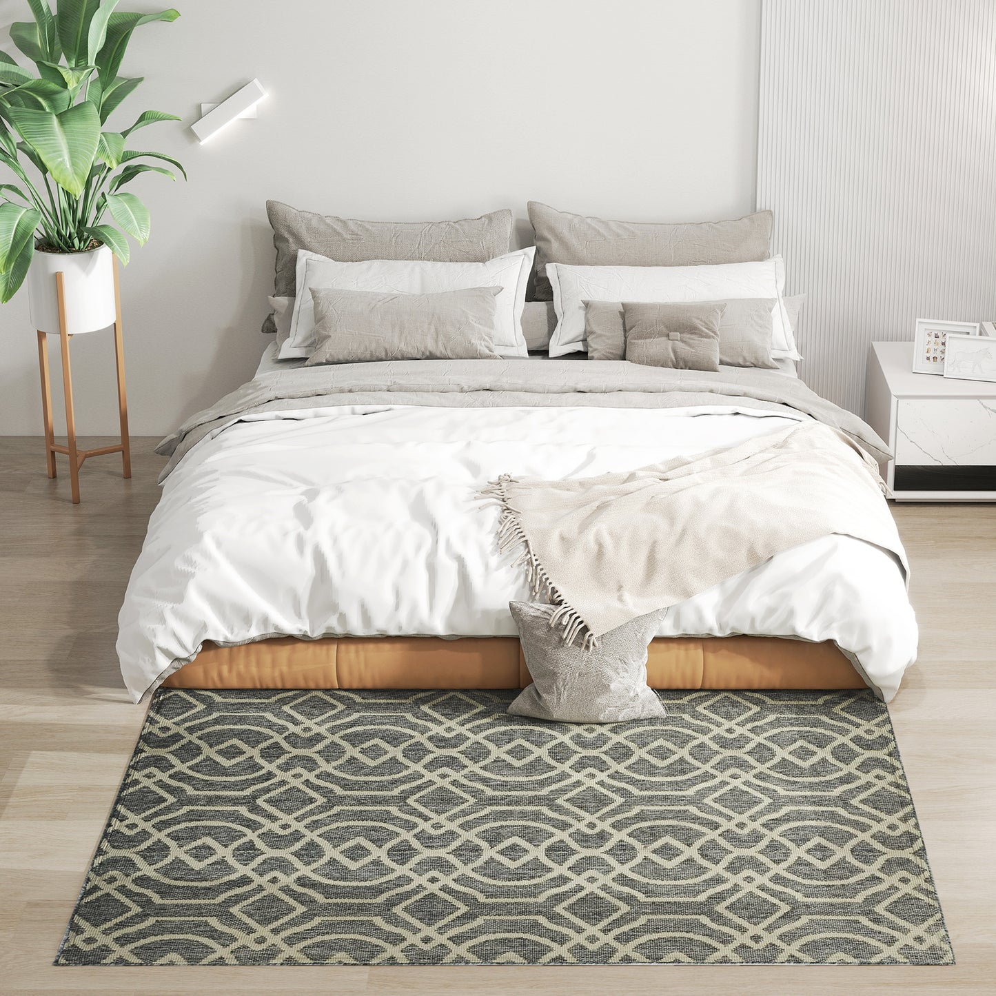 Homcom UV Resistant Indoor Outdoor Area Rug Polypropylene Geometric Pattern Washable 170 by 120 cm Grey
