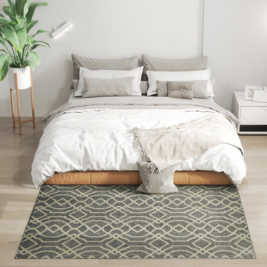 Homcom UV Resistant Indoor Outdoor Area Rug Polypropylene Geometric Pattern Washable 170 by 120 cm Grey
