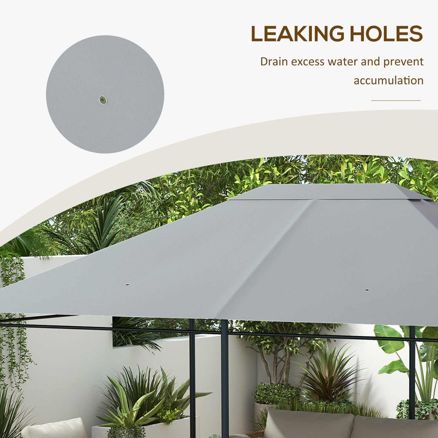 Outsunny 3 x 4m Gazebo Canopy Replacement Cover, Gazebo Roof Replacement (TOP COVER ONLY), Light Grey - ALL4U RETAILER LTD