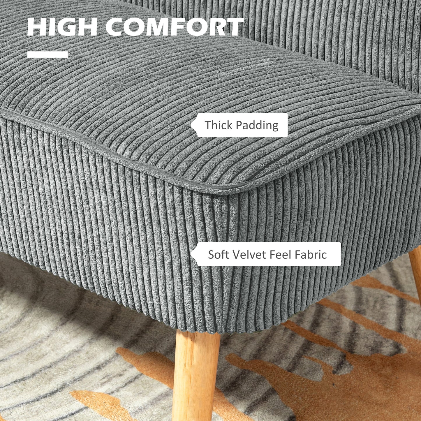 HOMCOM Modern Corduroy Double Seat Sofa With Wood Frame Foam Padding Soft Comfortable Compact Couch Grey