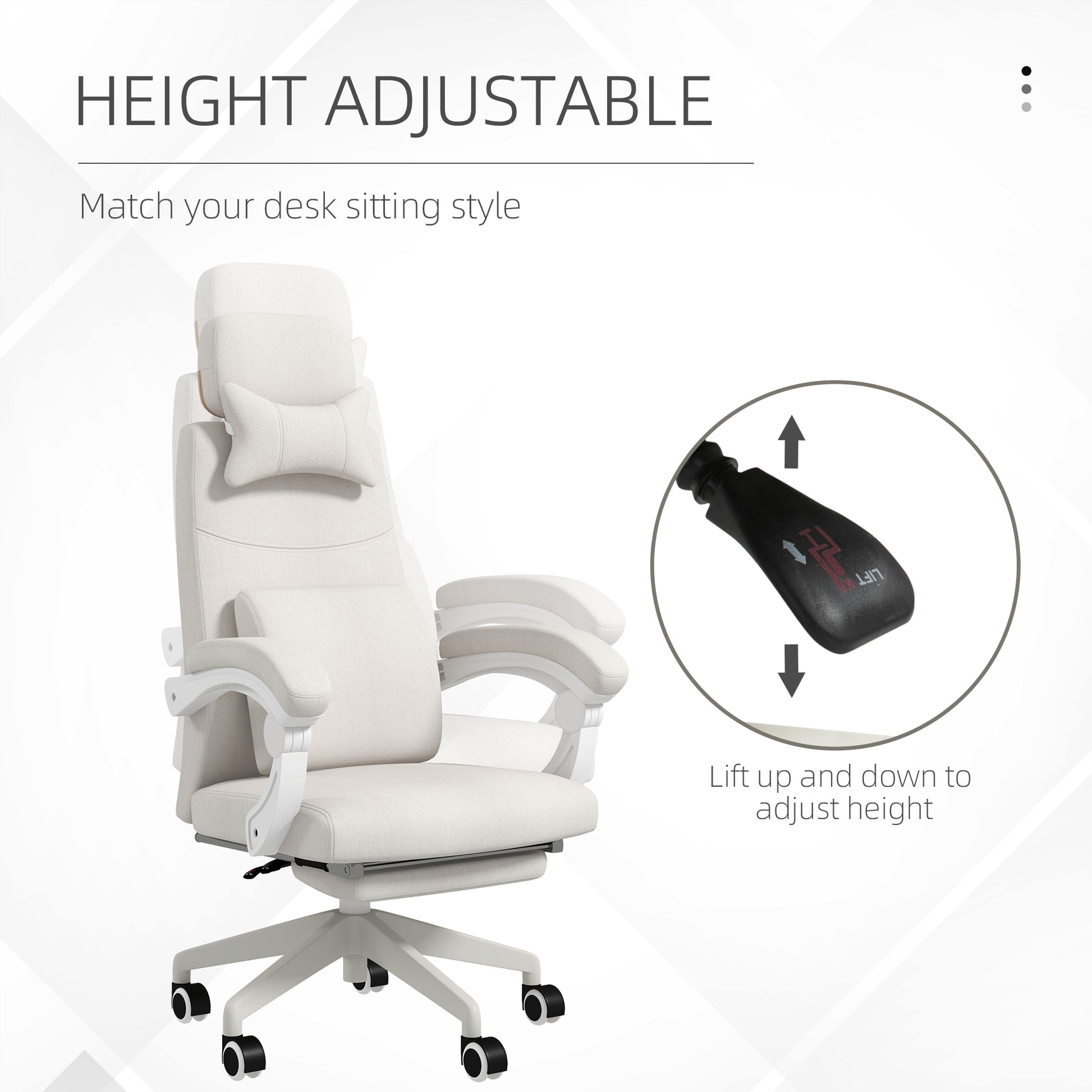 Vinsetto Ergonomic High Back Reclining Office Chair with Footrest and Lumbar Support - Adjustable Height and Swivel Wheels in White - ALL4U RETAILER LTD