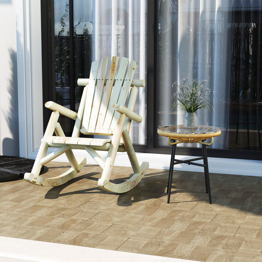 Outsunny 2 Piece Wooden Adirondack Rocking Chair Set For Porch And Garden Ergonomic Comfort Burlywood Finish