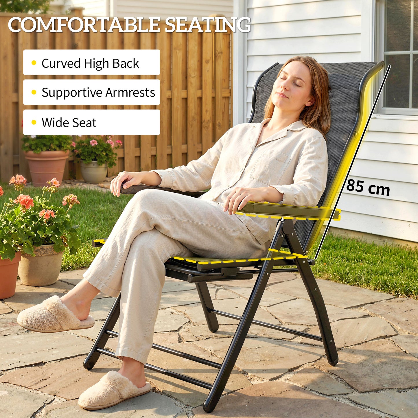 Outsunny Reclining Garden Chairs 2 Pack 5 Position Folding Sun Loungers With High Back Retractable Footrest Dark Grey