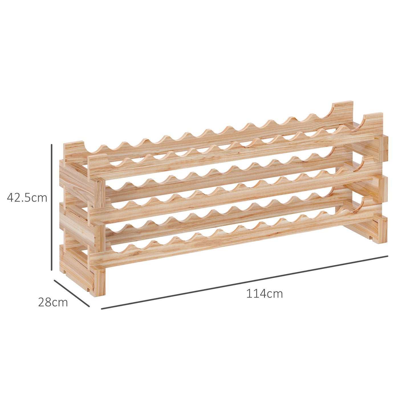 HOMCOM Three Tier Wooden Wine Rack Natural Finish Holds 36 Bottles 750ml Capacity