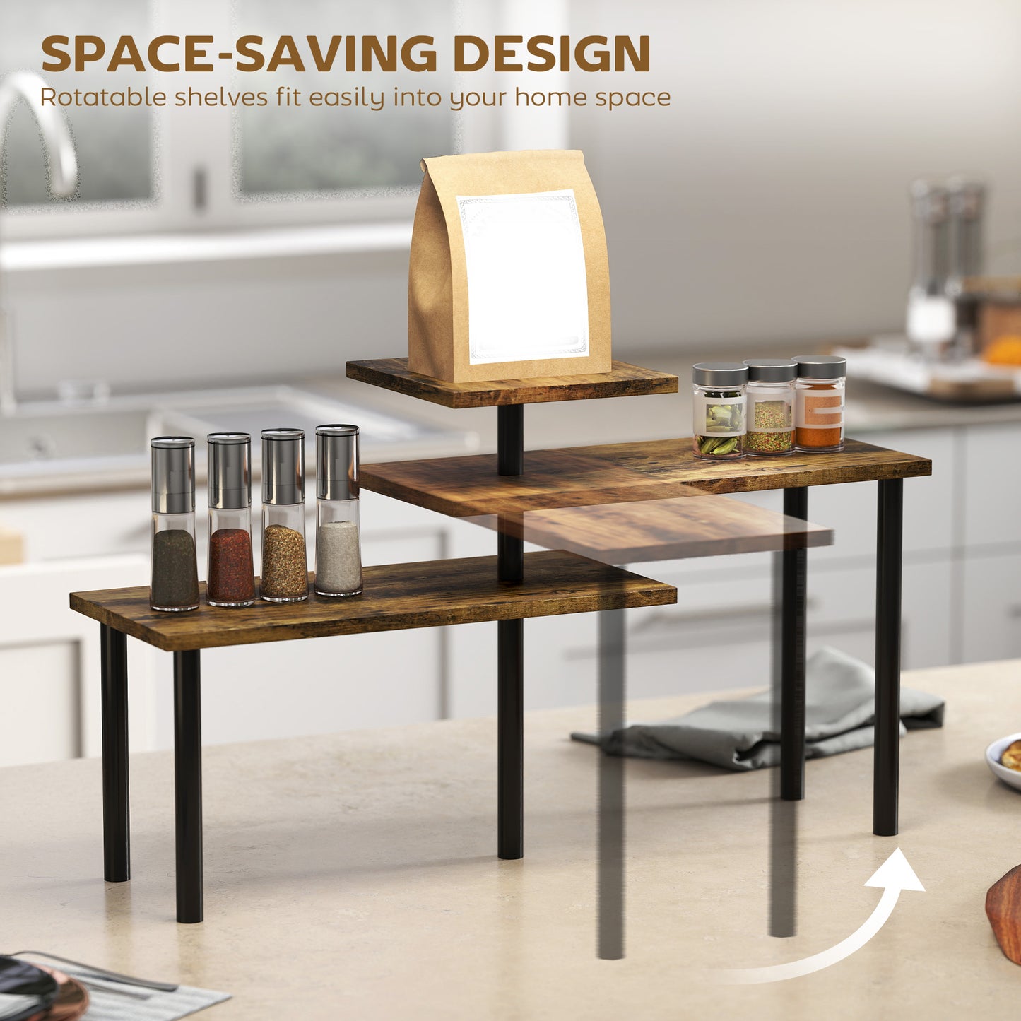 HOMCOM 3 Tier Kitchen Countertop Organizer with Adjustable Spice Rack Corner Shelf for Kitchen Coffee Bar Bathroom