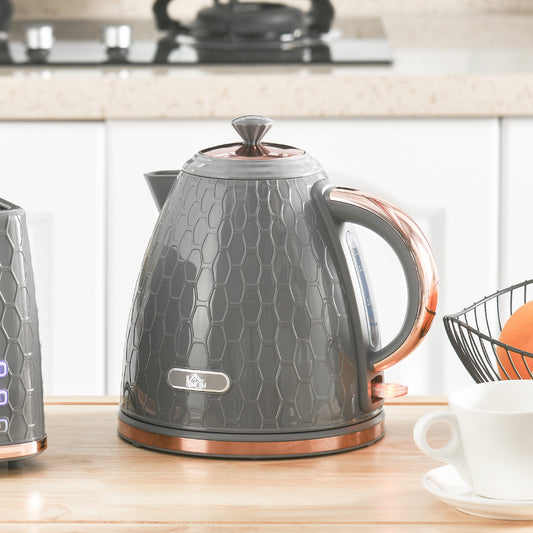 HOMCOM 3kW Rapid Boil Honeycomb Kettle Grey Electric Kettle With Boil Dry Protection