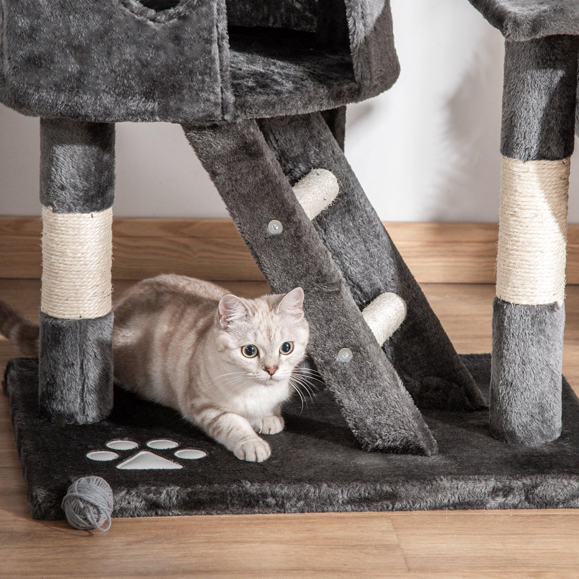 PawHut Floor to Ceiling Cat Tree for Indoor Cats 240-260cm Adjustable Height Dark Grey - ALL4U RETAILER LTD