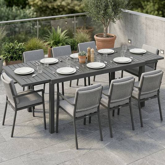 Outsunny Extending Aluminium Outdoor Dining Table For 6 To 8 People With Slatted Top Dark Grey