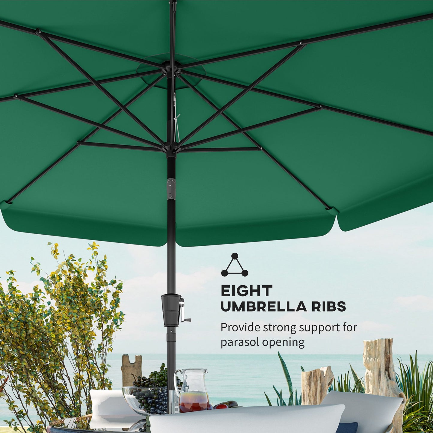Outsunny 3m Garden Parasol With Tilt Mechanism And Crank Handle UPF 30 Sun Protection Patio Umbrella Table Green